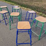 Set of 8 Gaston Cavaillon Mulca industrial workshop stools