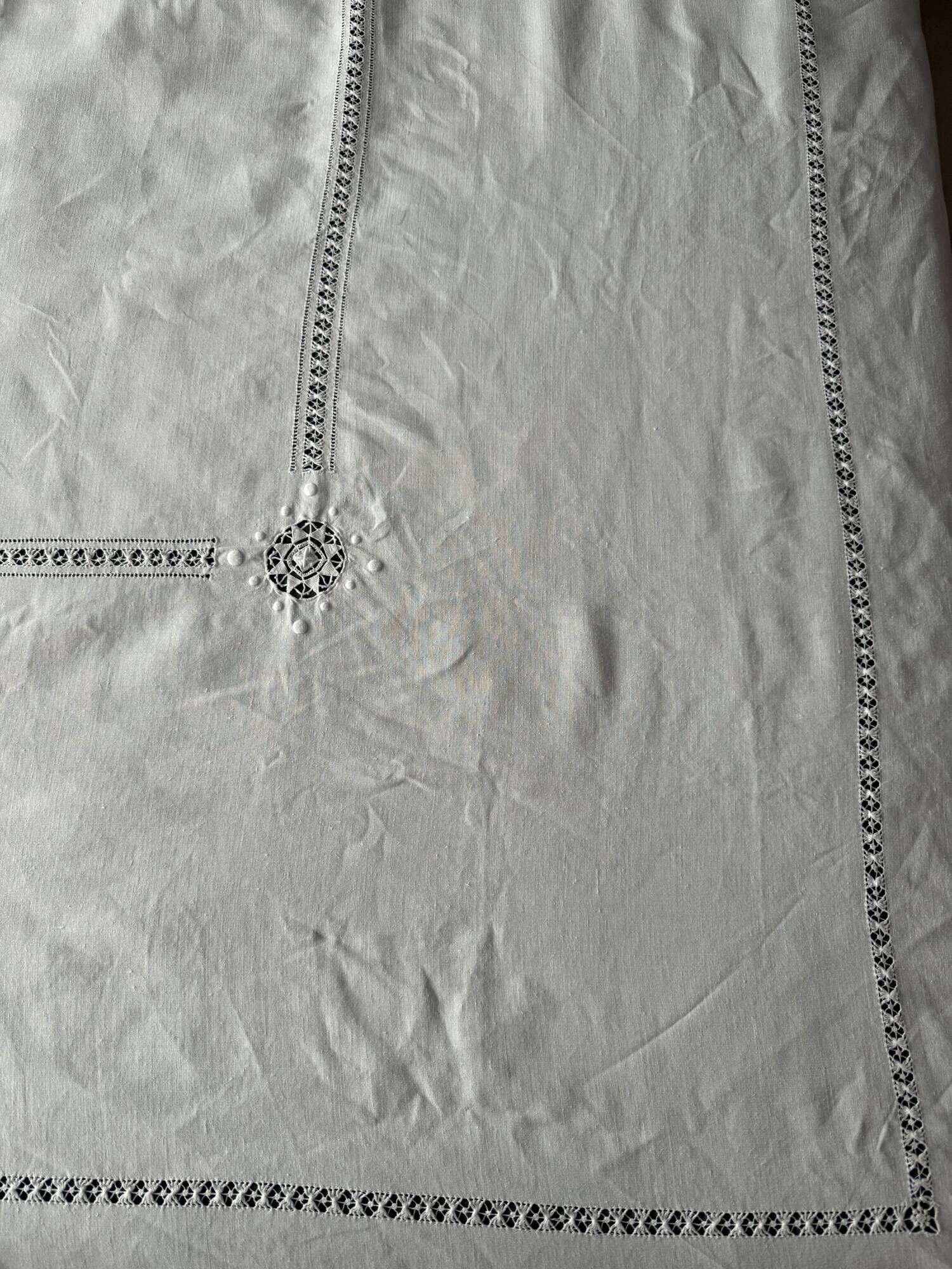 Large antique linen and cotton tablecloth 230x154.