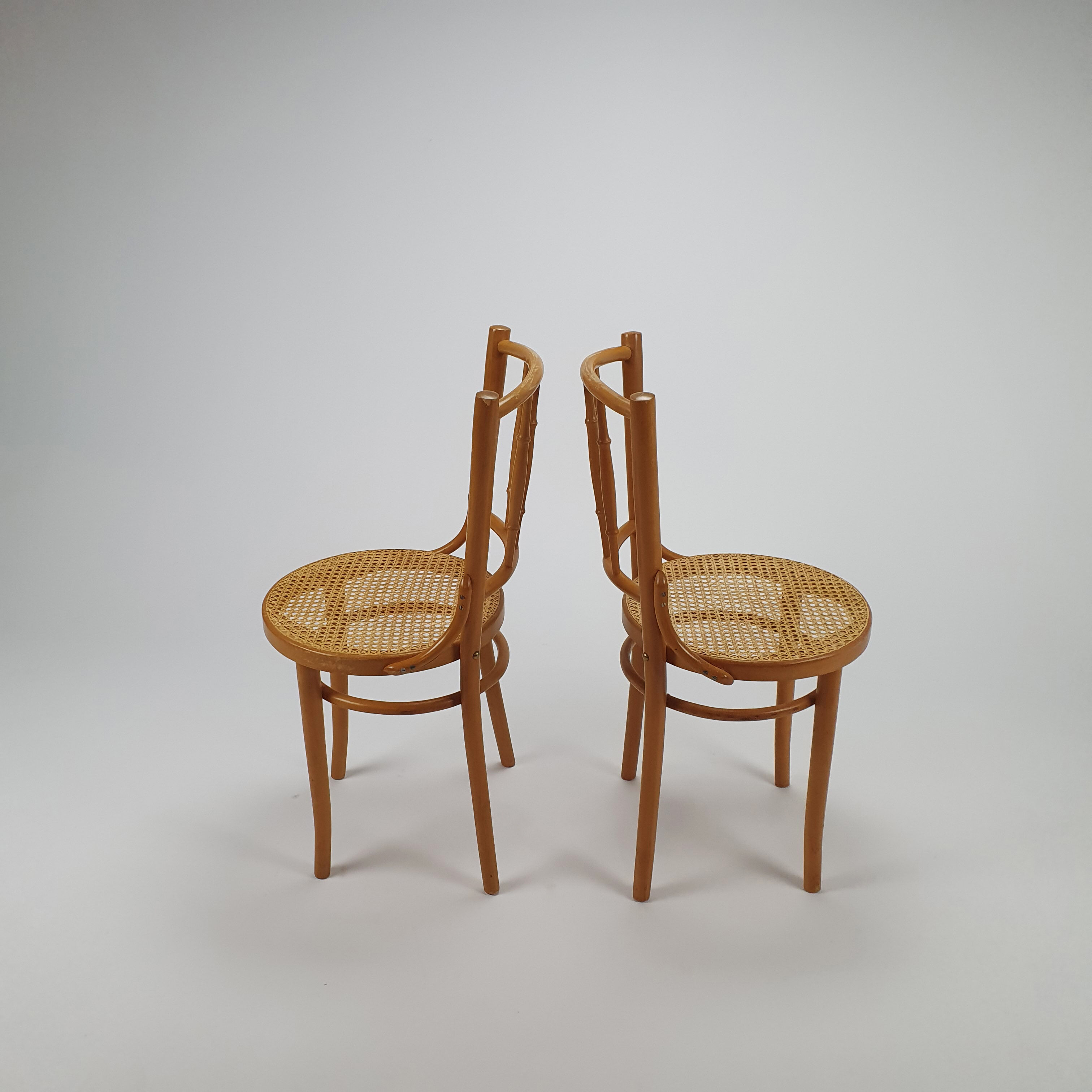 Set of 2 Romanian Cane and Birch Bentwood Chairs, 1960s