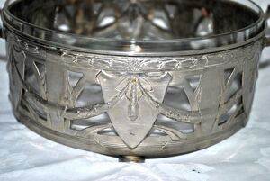 Coupe Art Déco En verre Et Métal Argenté - Motifs De Guirlandes 1920