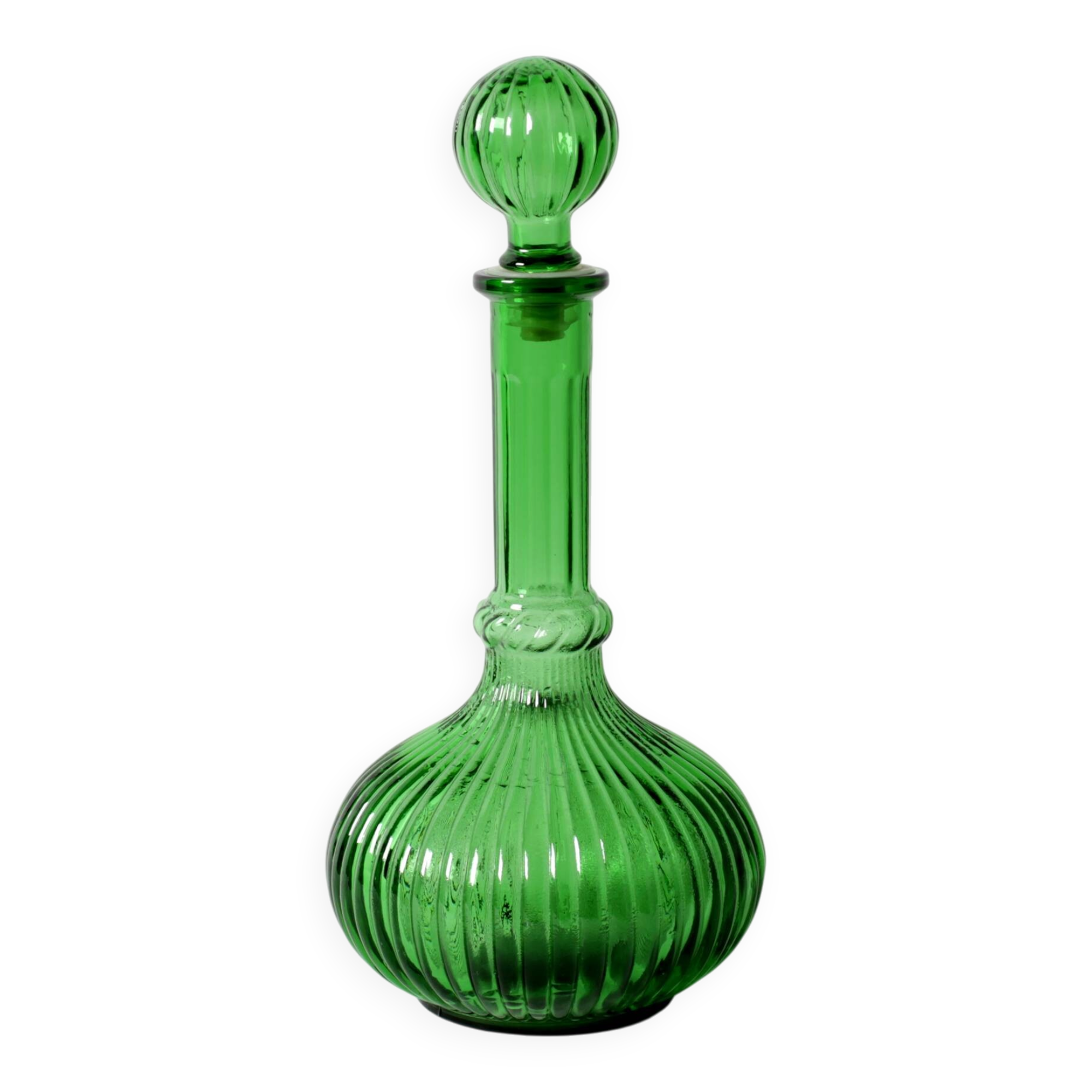 Vintage Emerald Green Glass Decanter / Rare Bottle with Stopper / Empoli