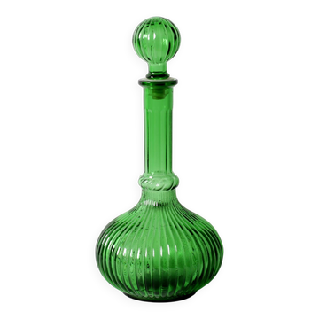 Carafe en verre vert émeraude vintage / Bouteille rare avec bouchon / Empoli