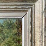 HSP 1917 painting signed Romezin "Cabin by the water" + frame