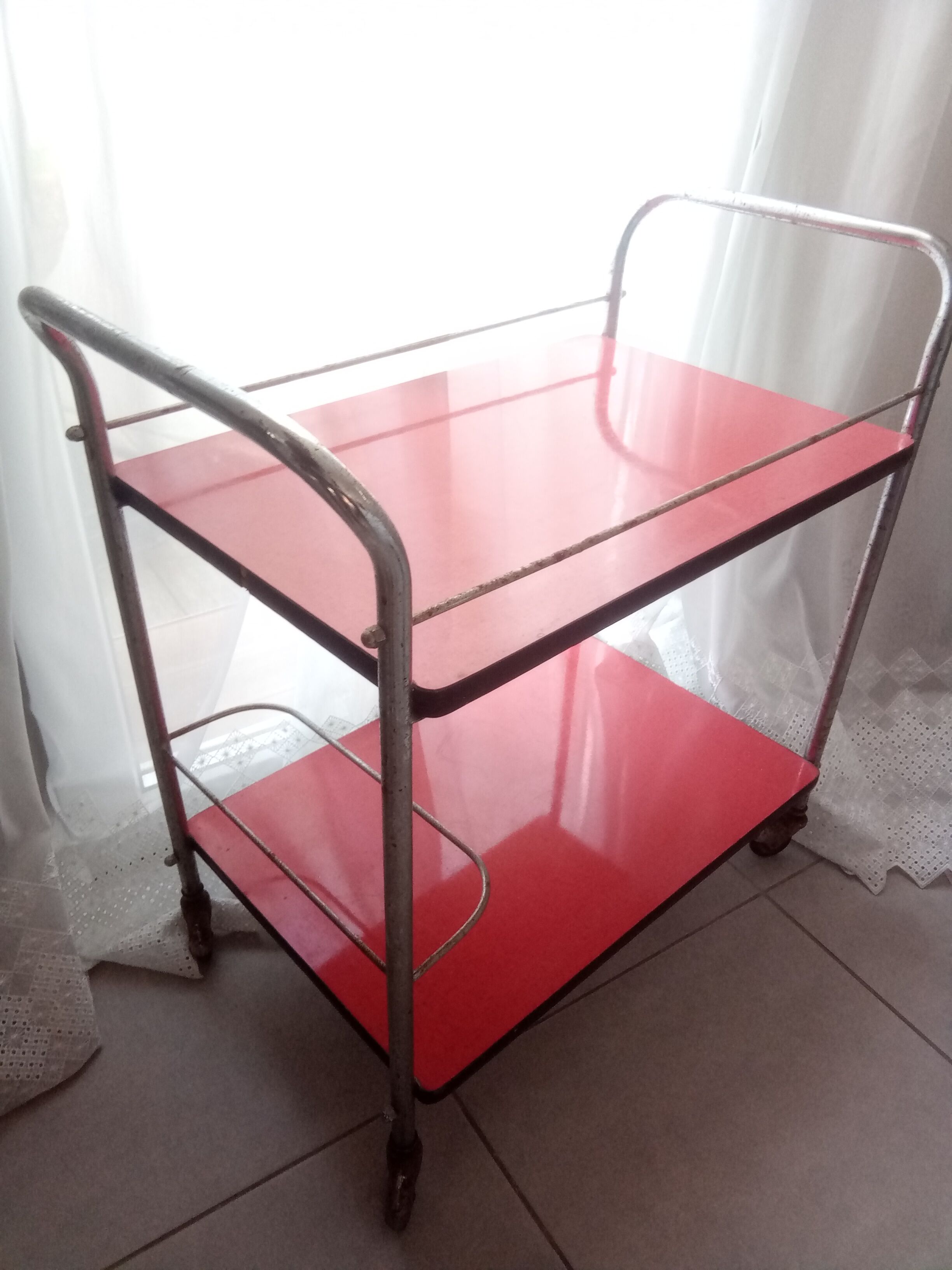 Red formica serving trolley