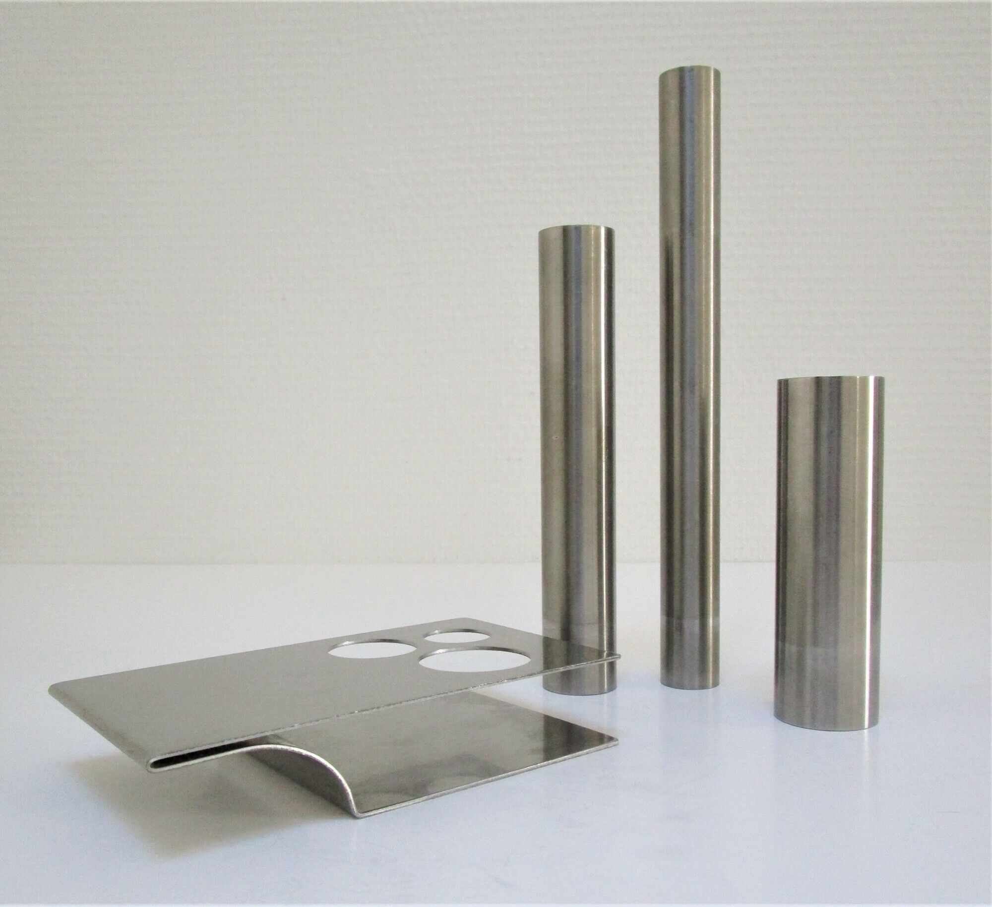 Sculptural vase stainless steel tubes design 70s space age letang remy