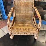 Old wicker rattan armchair