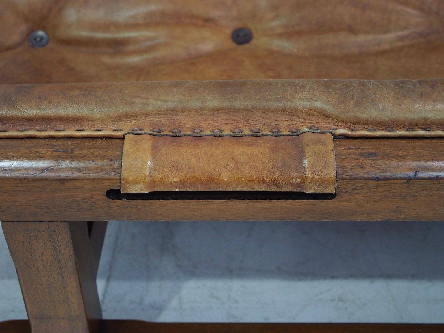 20th-century leather and Brazilian hardwood sofa, Brown