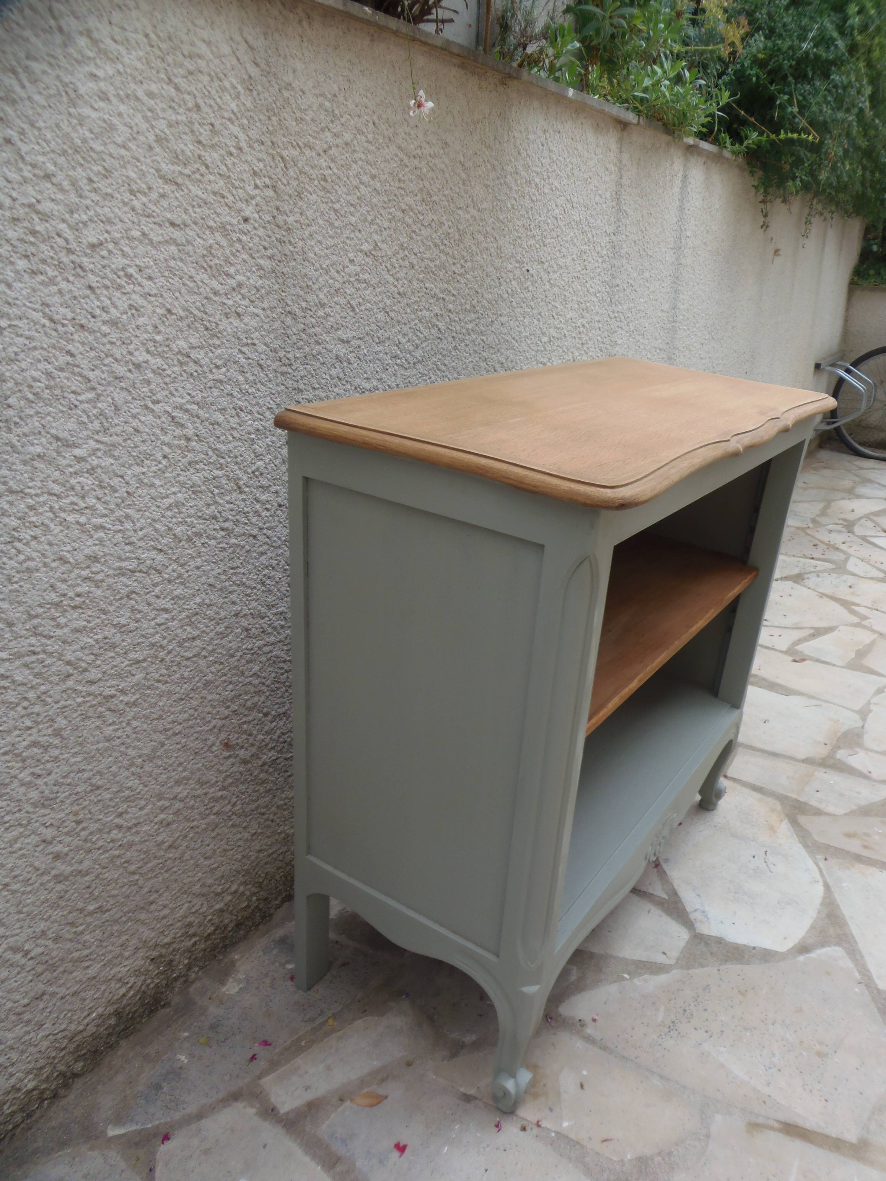 Louis XV style library renovated and enhanced in green-grey.
