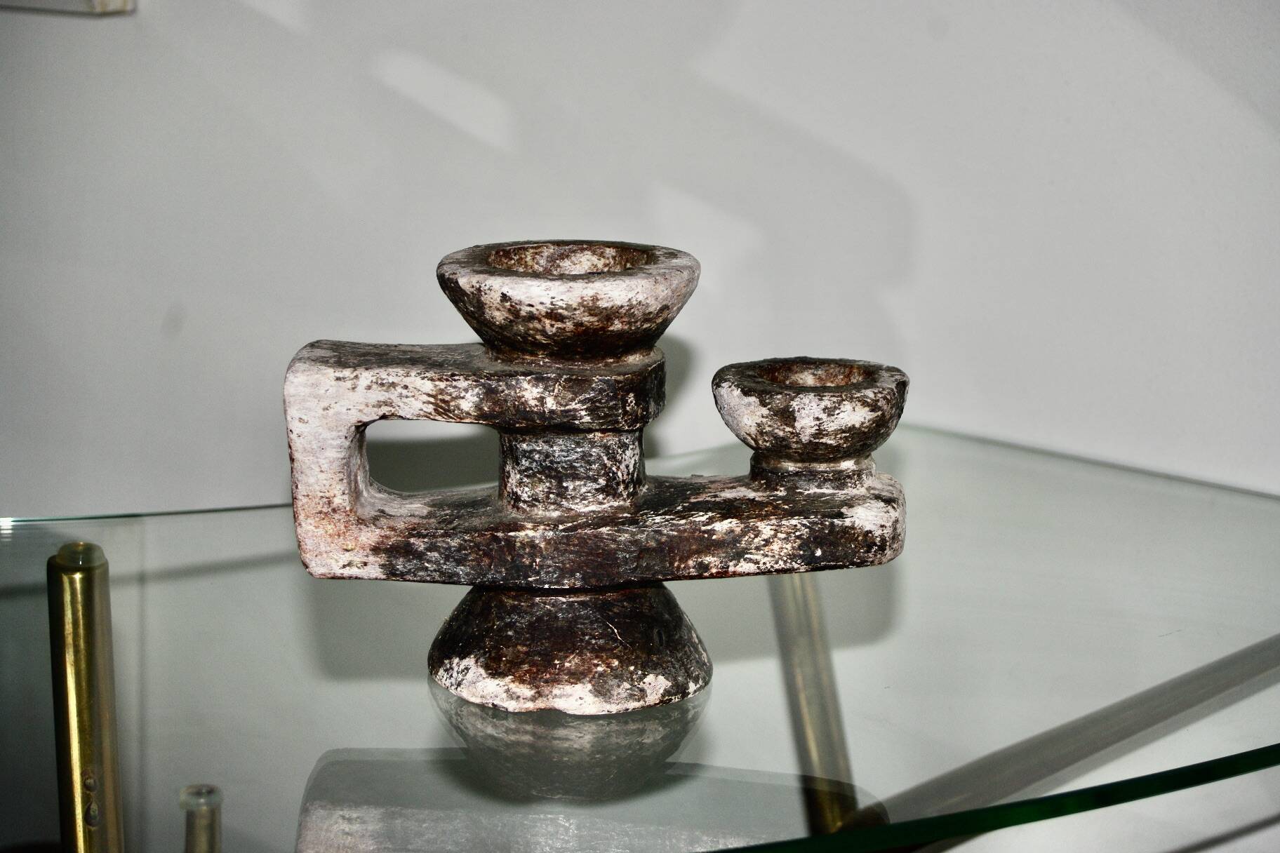 Brutalist stone candle holder 1960