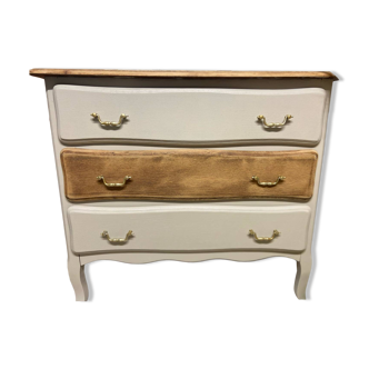 Commode en bois brut et beige