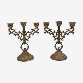 Pair of chandelier 3 branches brass 21cm
