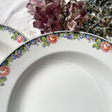 6 Digoin opaque porcelain soup plates with floral pattern "3984"