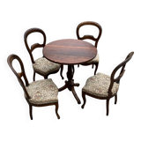 Set of 4 walnut armchairs and table, 19th century