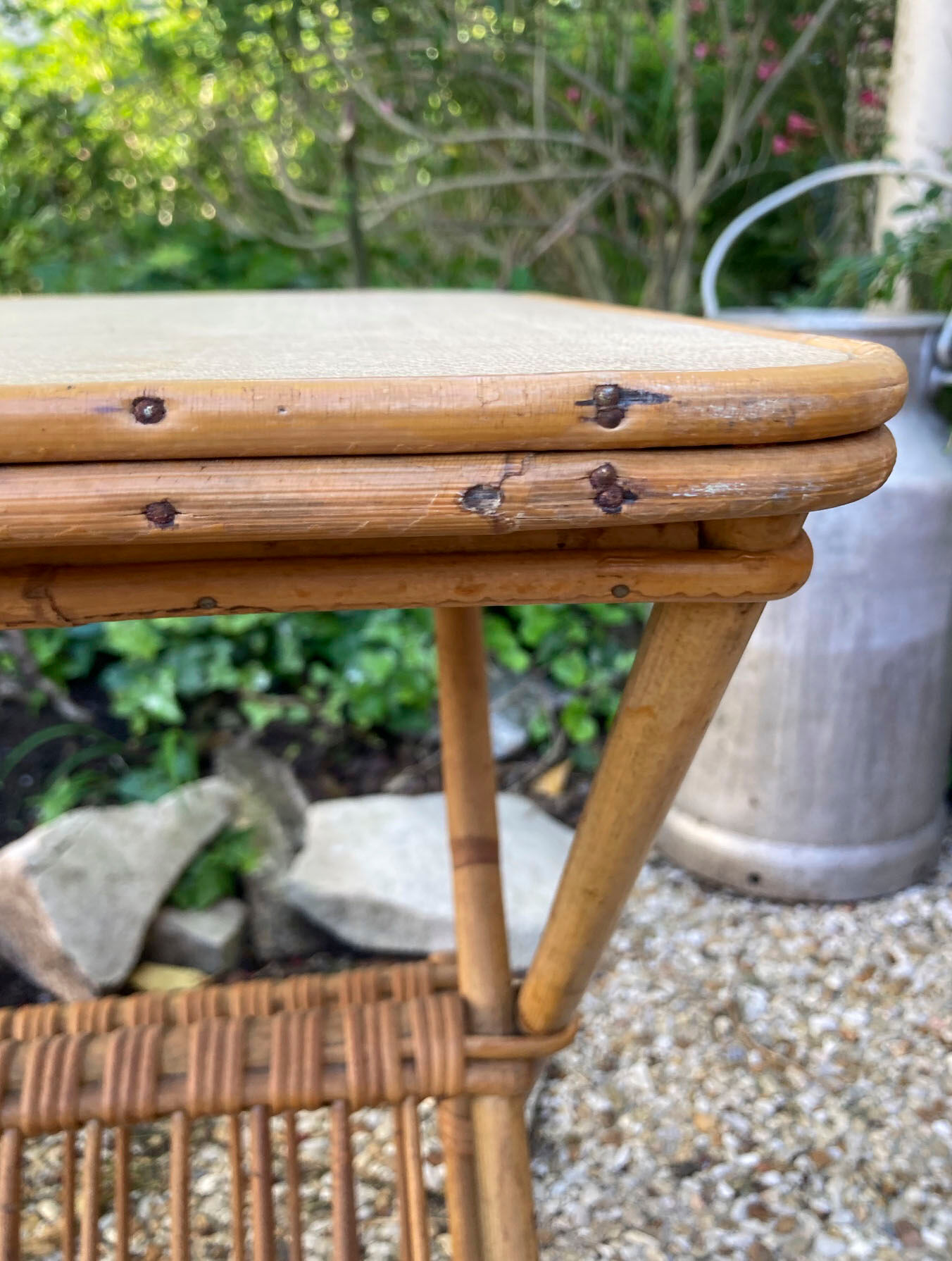Vintage rattan magazine holder table