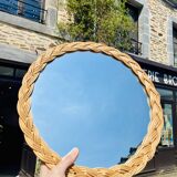 Vintage woven wicker mirror from the 70s