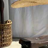 Small suspension, rattan luminaire in hat shape D:60cm
