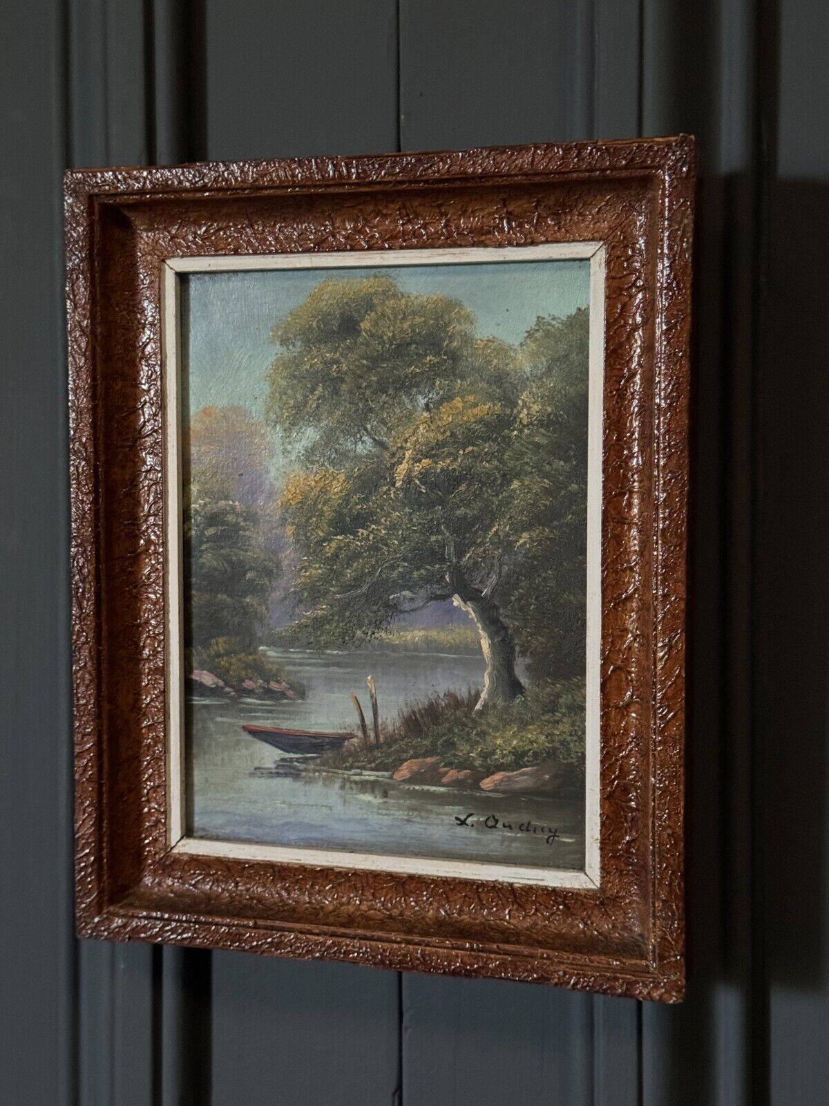 Oil on panel riverside landscape by J. Audry 20th century