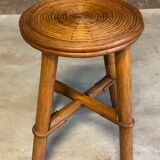 Vintage round rattan bamboo stool