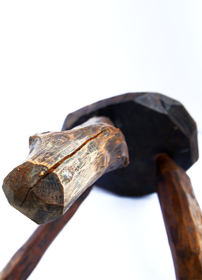 Brutalist folk art stool in solid wood