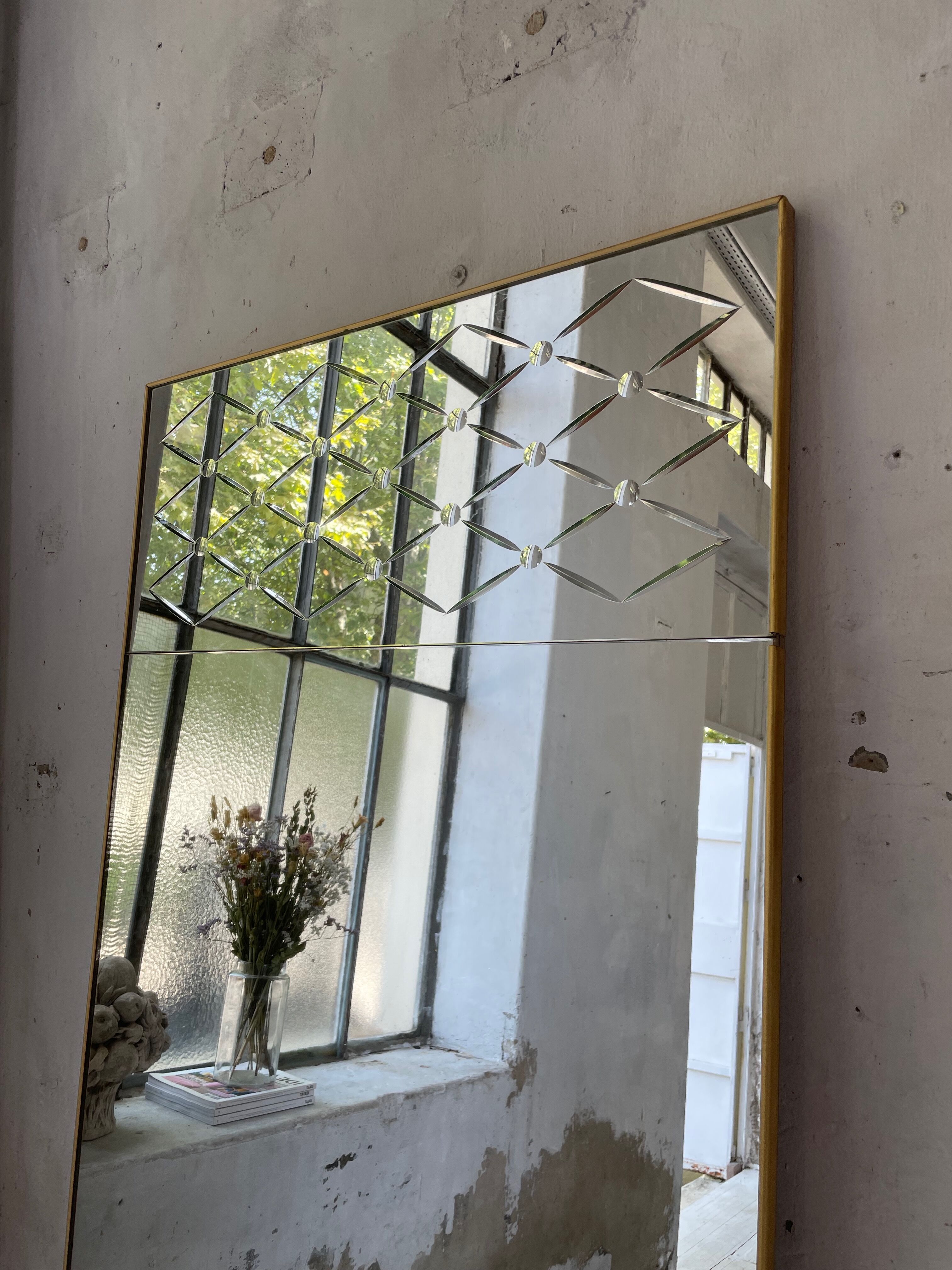 Italian engraved bistro mirror 60s XL