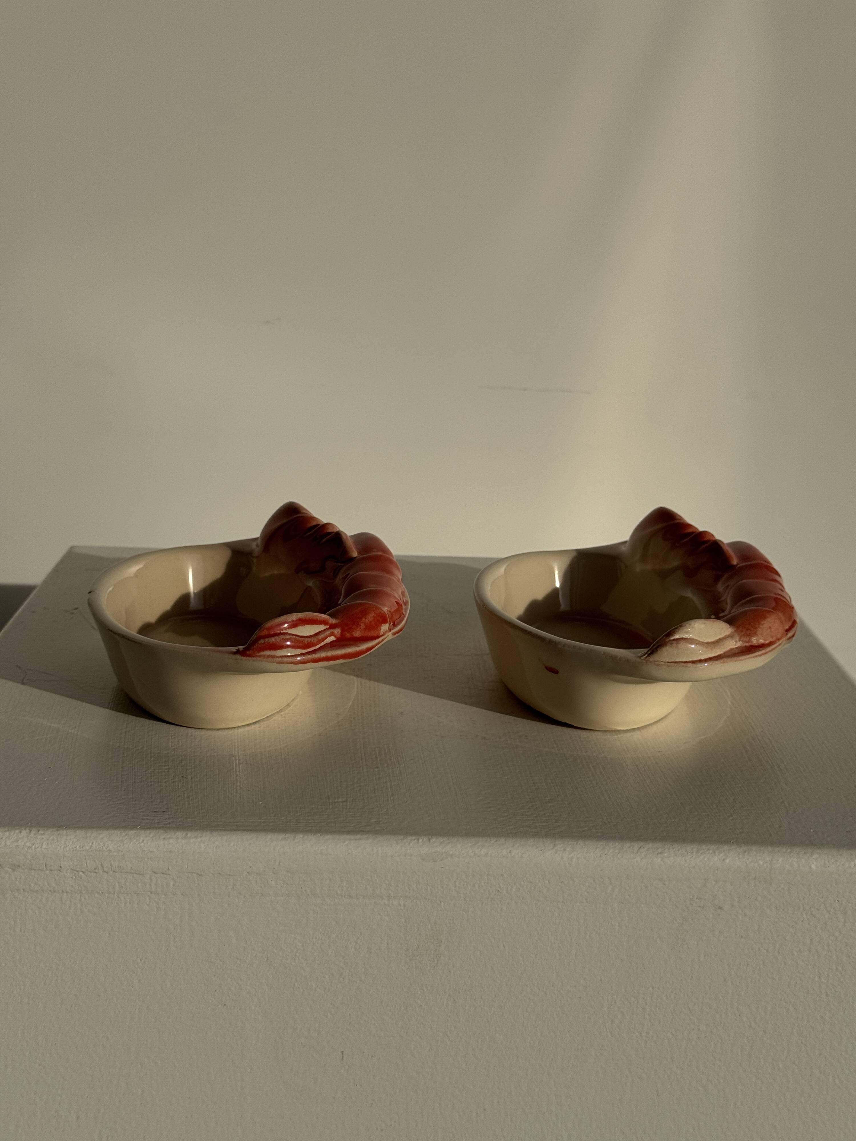 Pair of vintage lobster mini ramekins Saint Amand D15.5
