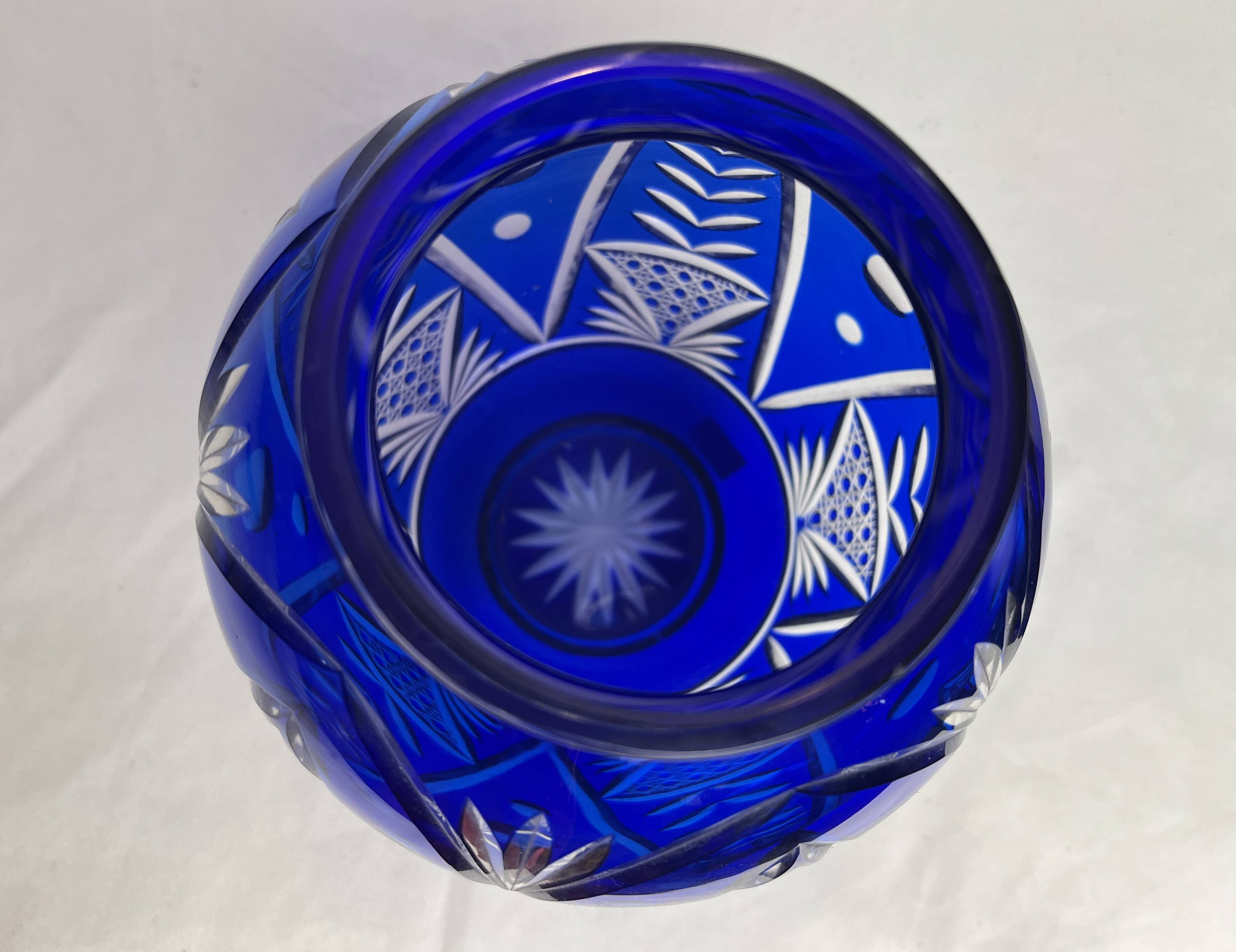 Cobalt blue Bohemian crystal vase from the 20th century.
