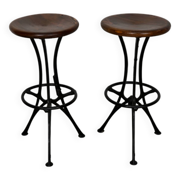 Pair of Italian Industrial Workshop Stools / Bar Stools