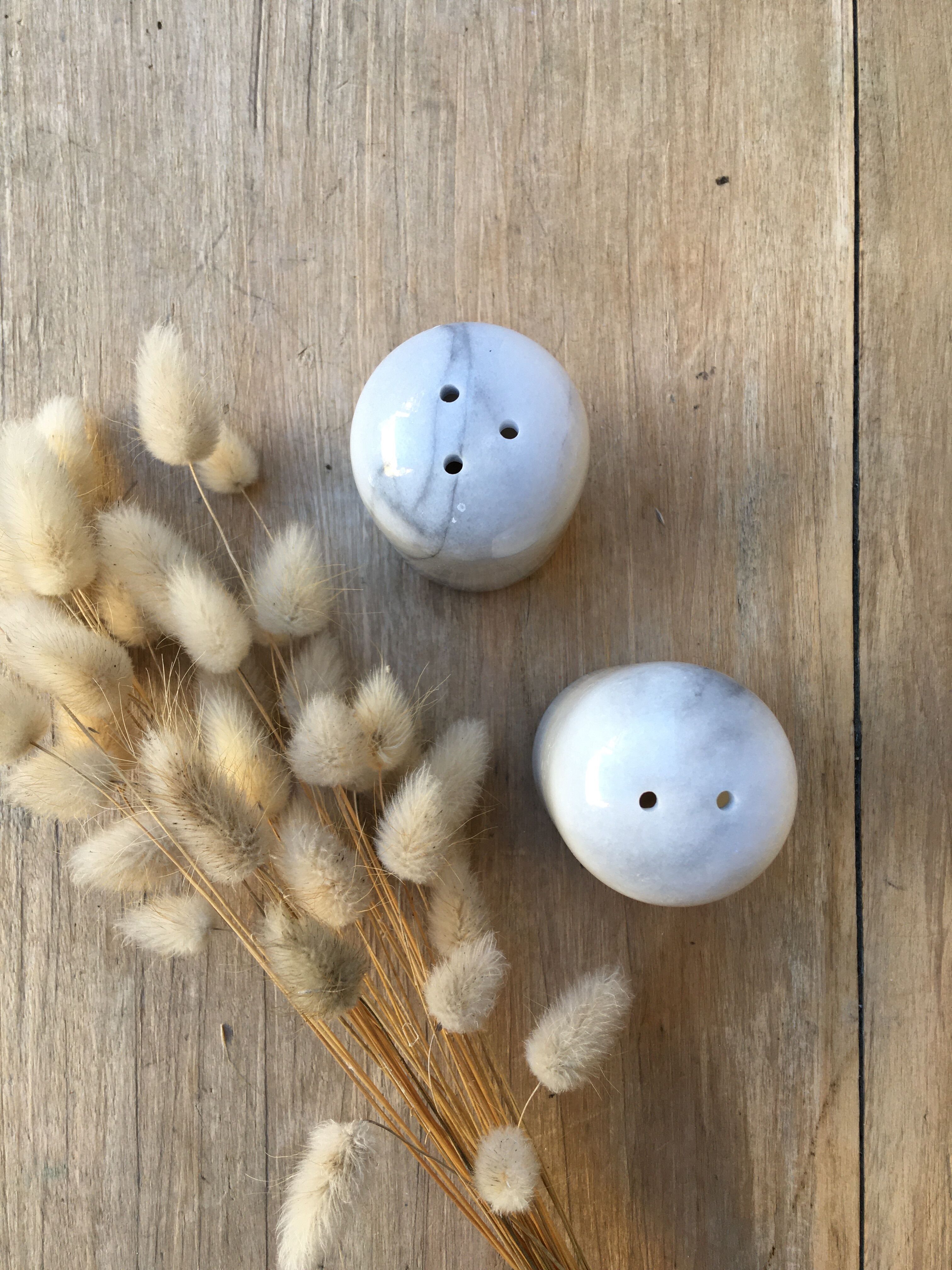 Marble pepper salt shaker duo