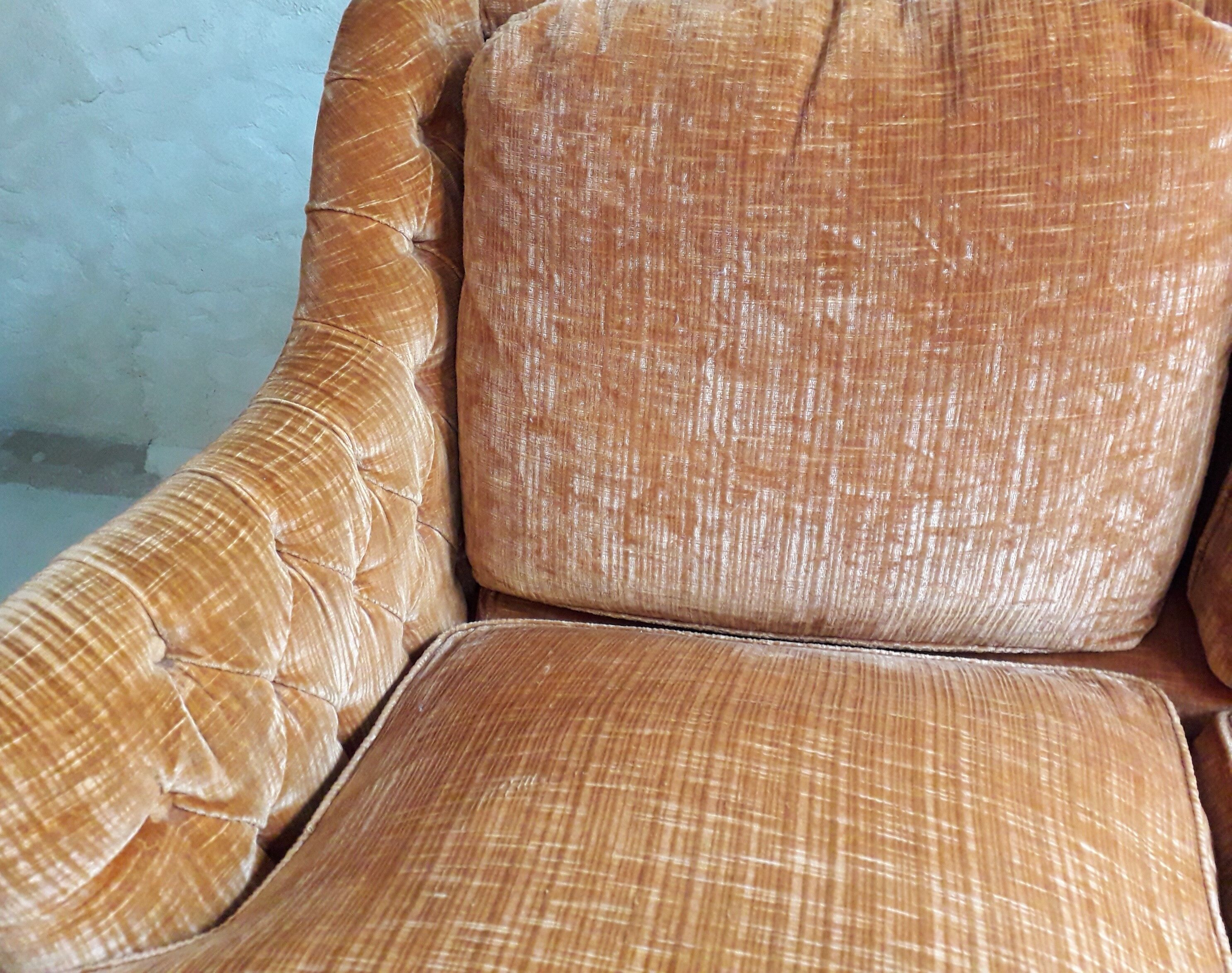 Orange velvet two-seat sofa