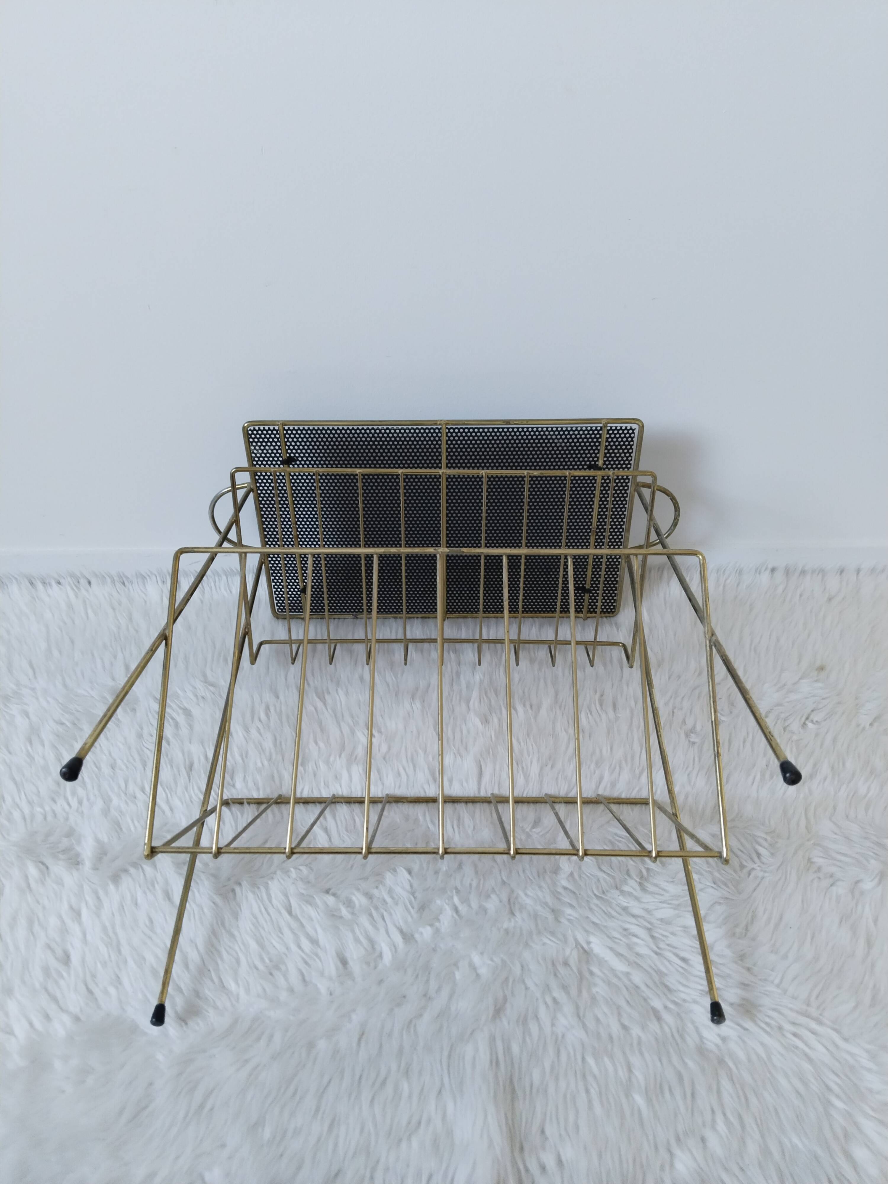 Vinyl record table, record player, magazine rack, 1950s