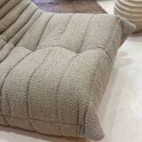 Togo Ligne Roset armchair by Michel Ducaroy in mocha, taupe, and beige bouclette