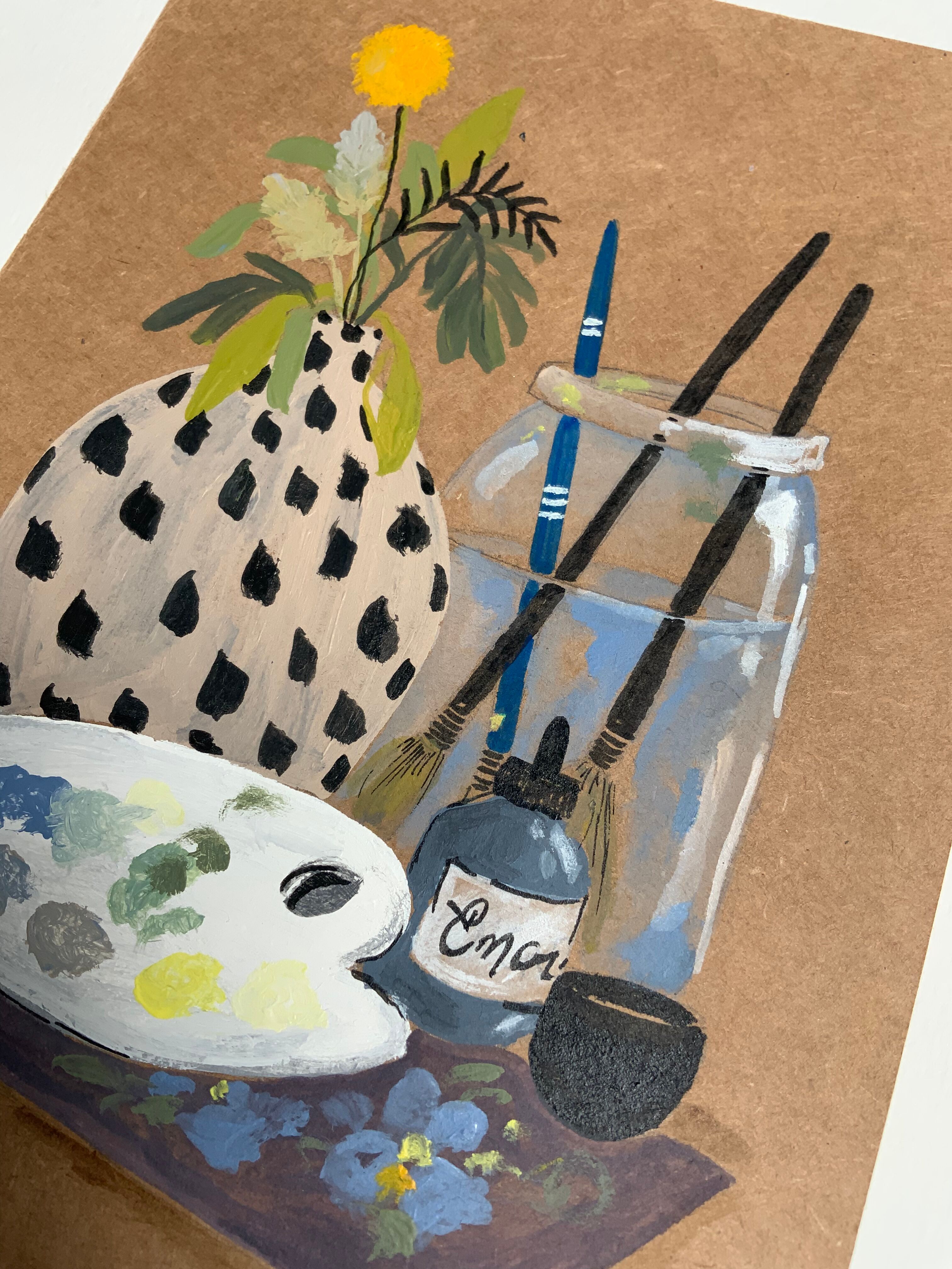 Painted illustration A5 "The painting workshop" acrylic - object of curiosity