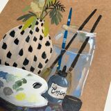 Painted illustration A5 "The painting workshop" acrylic - object of curiosity