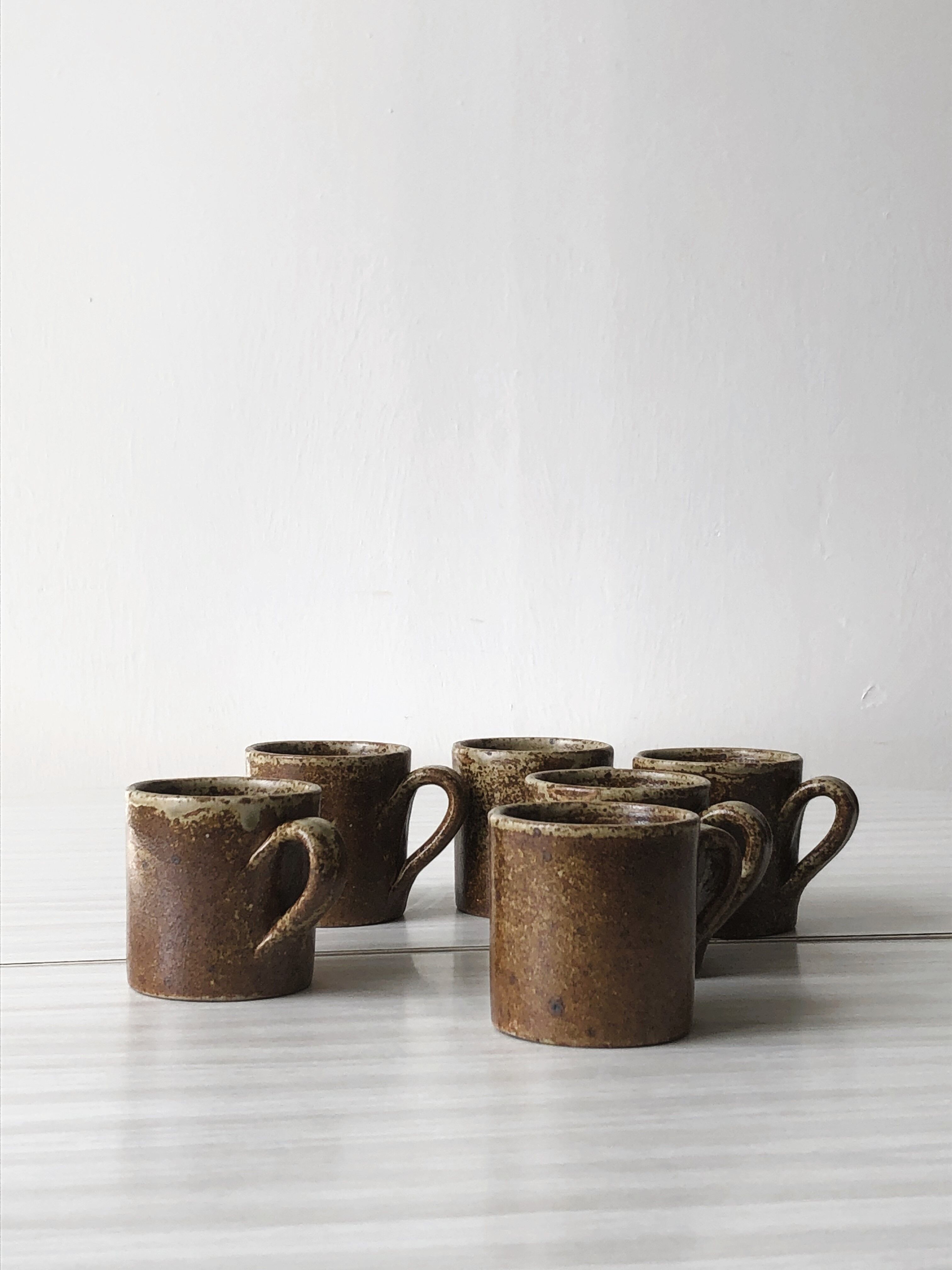 Set of 6 cups in vintage pyrite and glazed stoneware