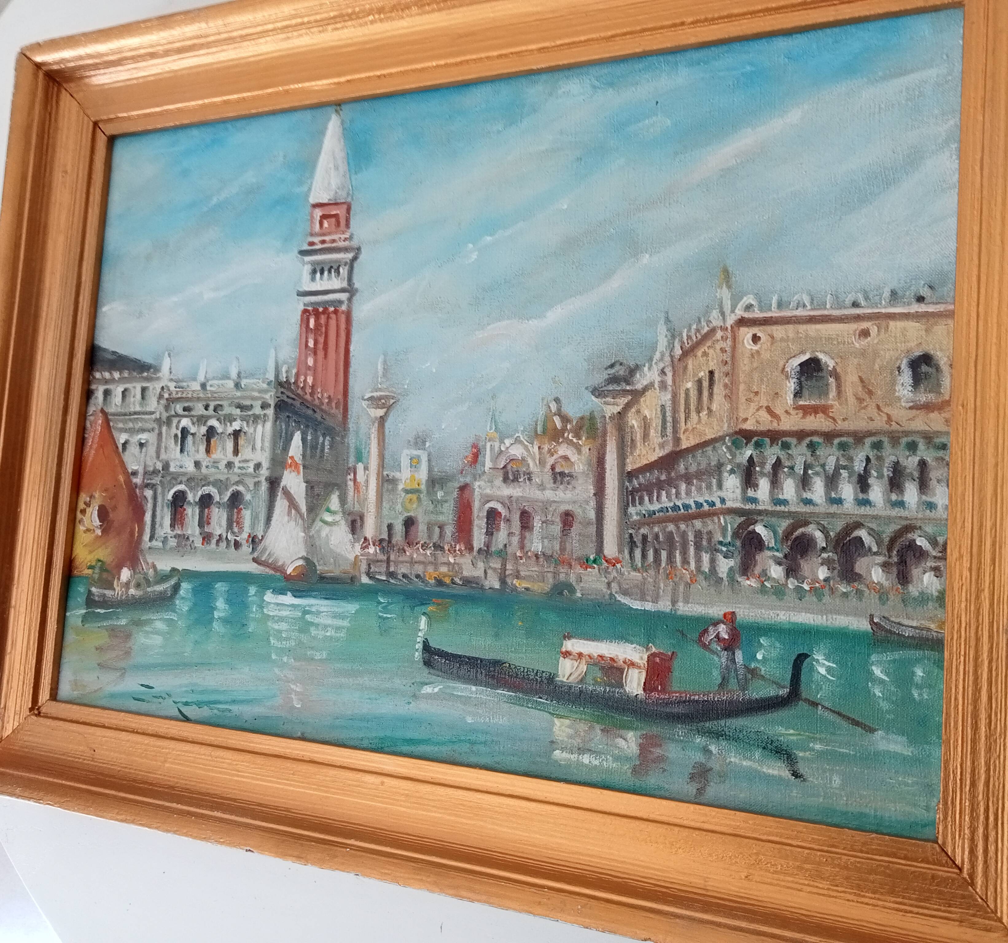 Old oil painting on canvas Venice "Piazza San Marco"