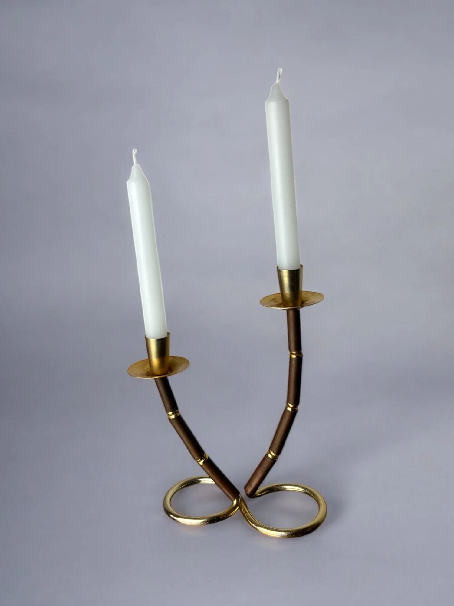 Faux bamboo & brass candleholder, Italy, 1970s