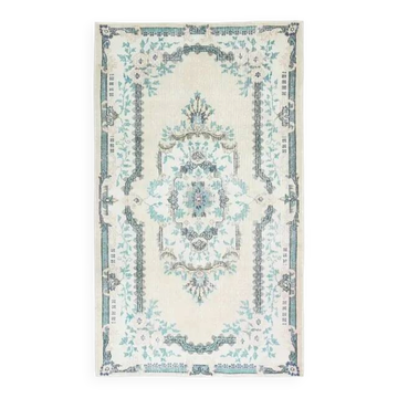Tapis de sol turc Oushak fait main en laine et coton beige des années 1970 118x201