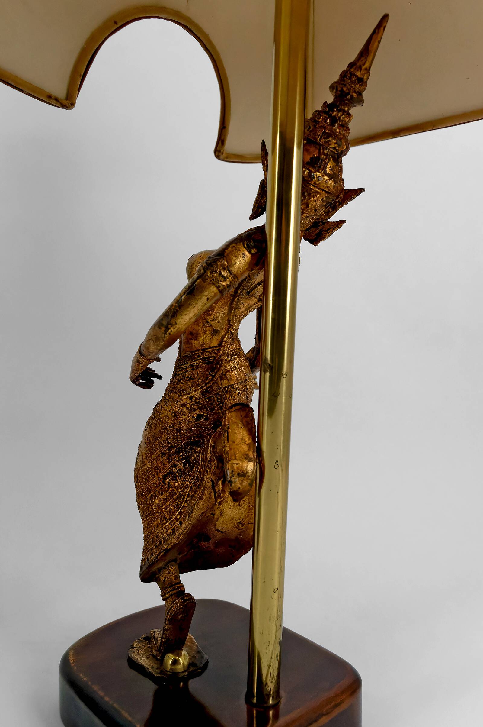 Pair of Sculptural Lamps in Gilt Bronze, Thai Dancers, 20th Century