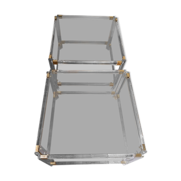 2 pieces of plexiglass, brass, and glass sofa from around 1970.