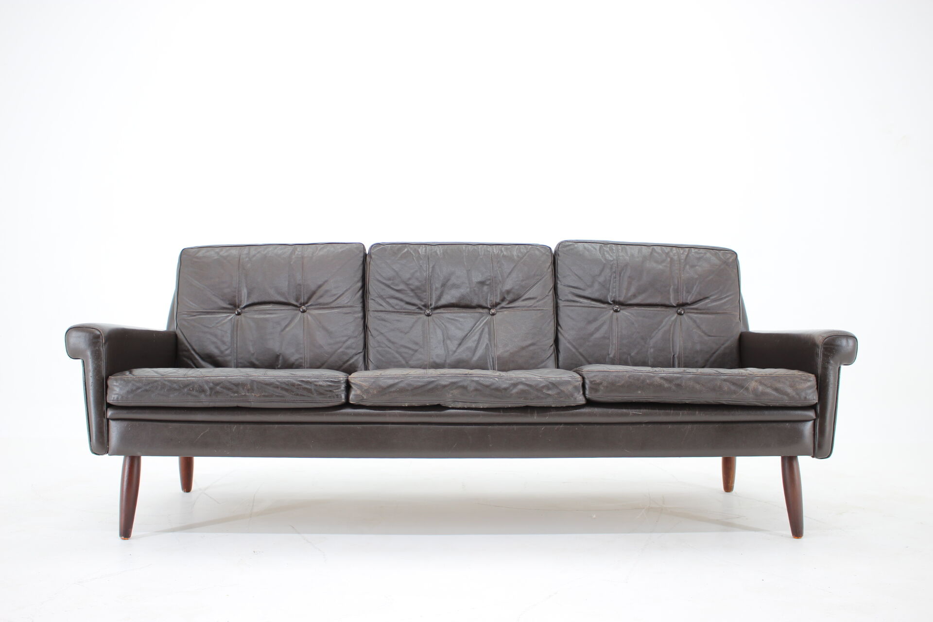 1970s Danish 3-seater sofa in dark brown leather