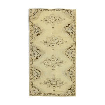 1960s handmade vintage oriental beige rug 109 cm x 200 cm