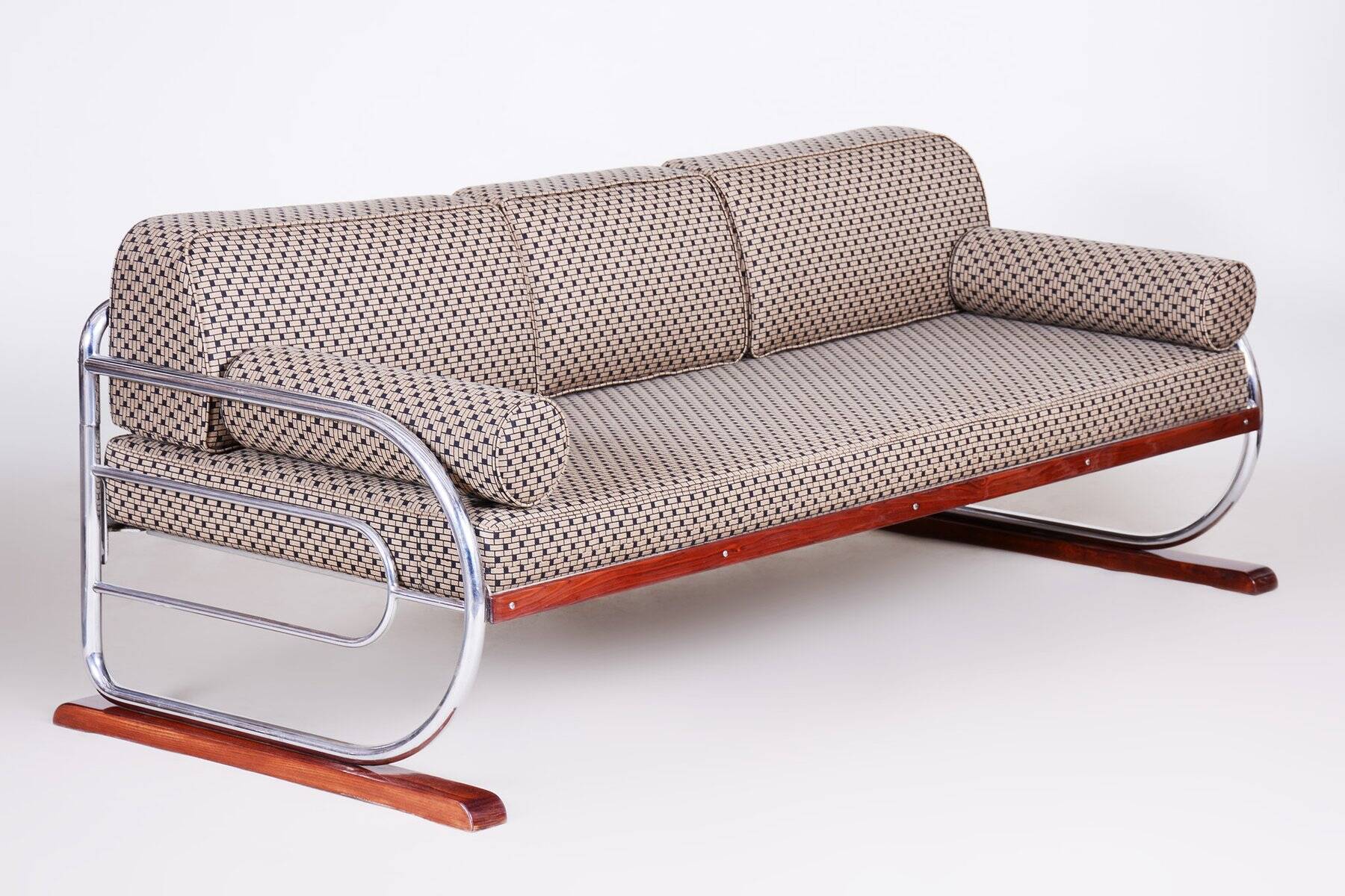 Bauhaus Sofa in Chrome and Backhausen Fabric attributed to R. Slezák, Czech, 1930s
