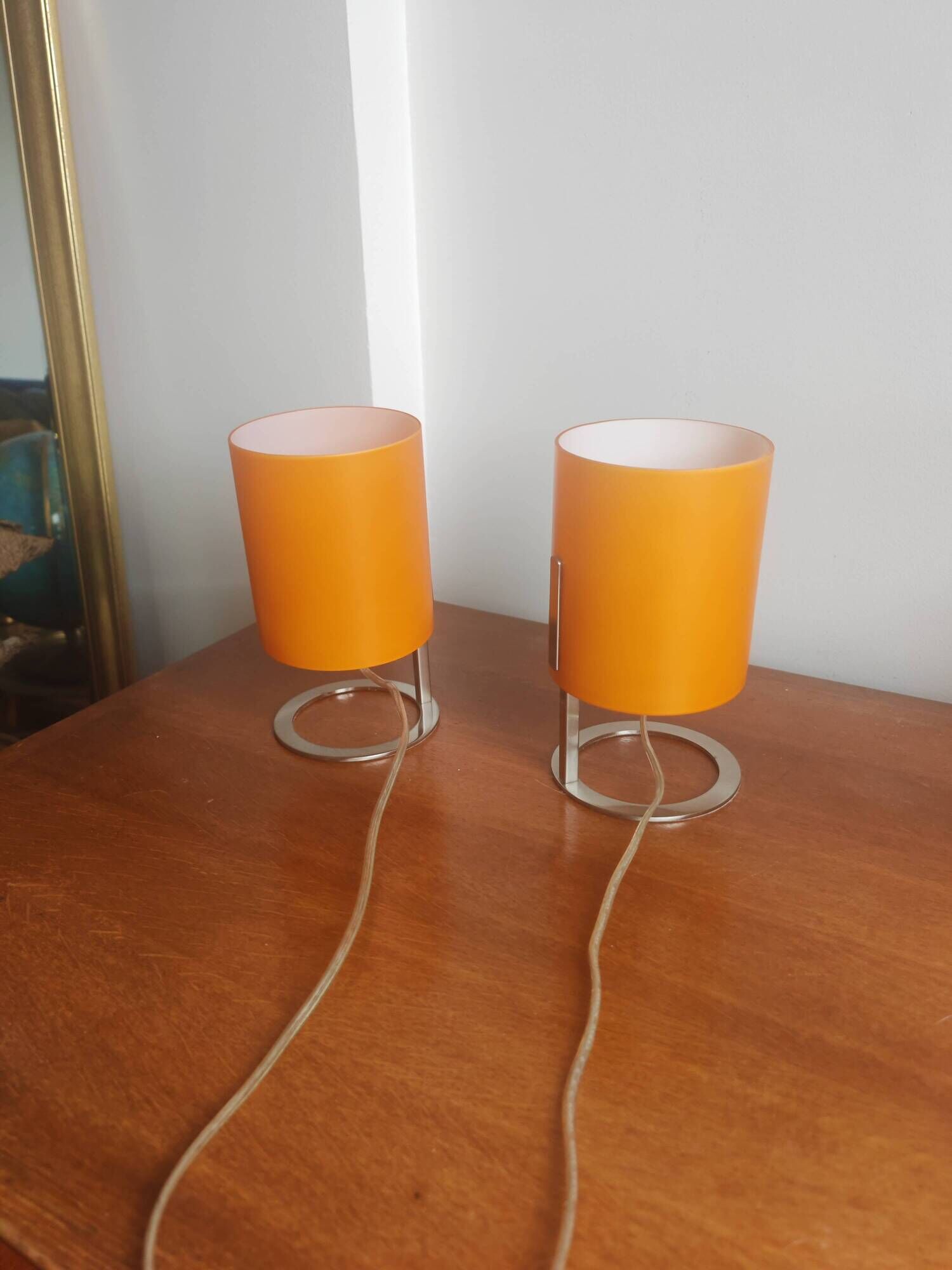 Paire de lampes tubes vintage Orange Pop & Chrome