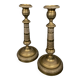 Pair of candlesticks gilded bronze chiseled guilloché first part of the nineteenth