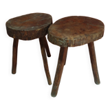 Pair of milking stools - brutalist wooden tripod