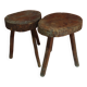 Paire de tabourets à traire en bois brutaliste