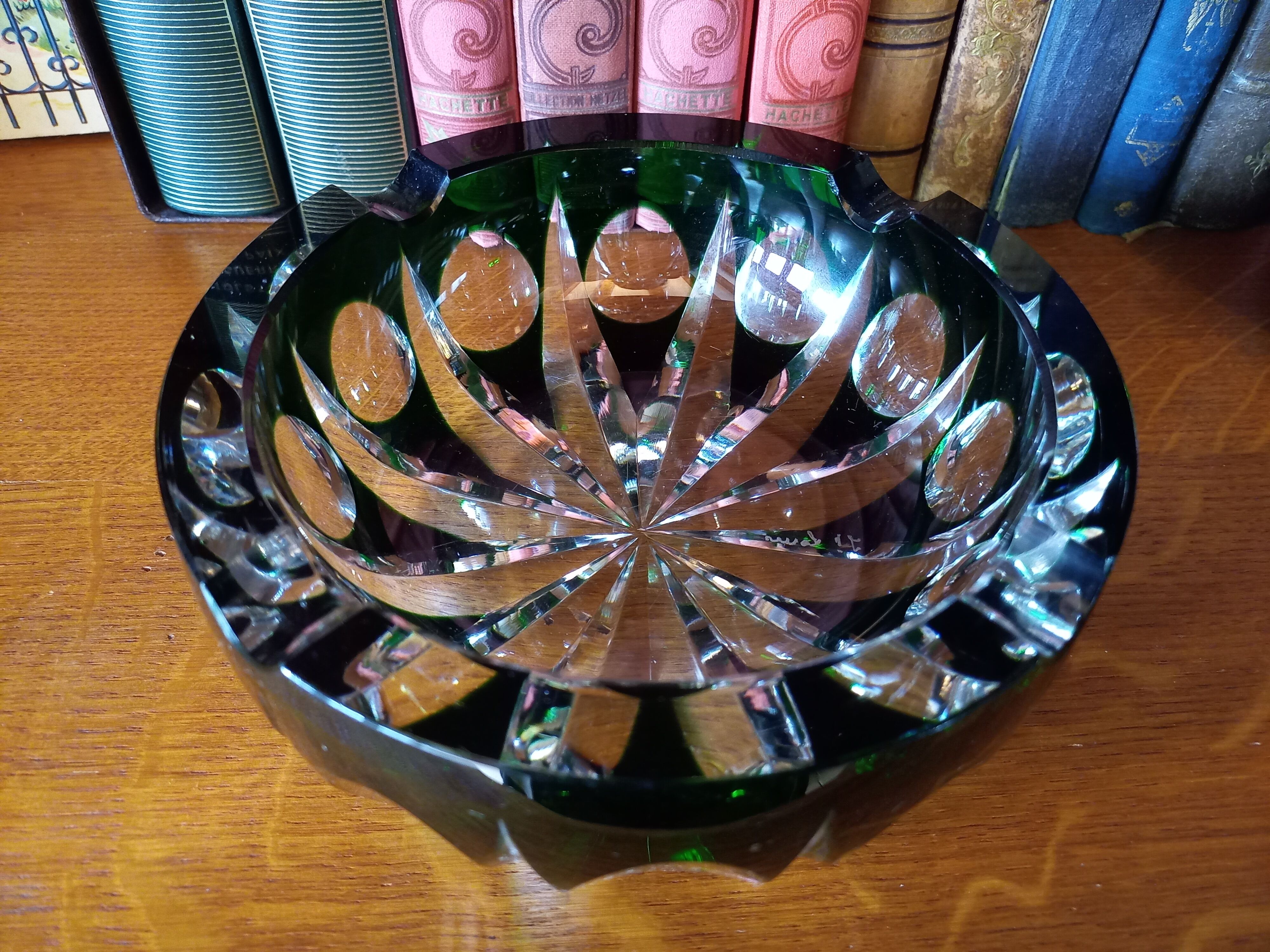 Carved crystal ashtray signed Saint Louis
