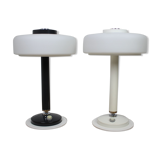 Ensemble de deux rares lampes de table noires et blanches Napako années 1960