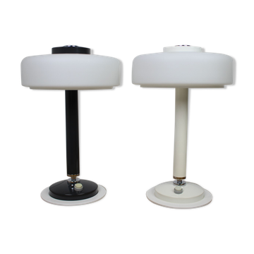 Set of two rare black & white table lamps/ Napako, 1960's