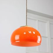 Mid-Century Italian Orange Glass and Brass Pendant Lamp